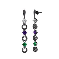 Leilani Küpe - Swarovski, ametist ve yeşil kuvars 925 ayar siyah rodyum kaplama gümüş küpe #3zws27
