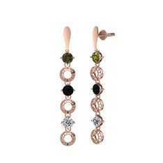 Leilani Küpe - Peridot, siyah zirkon ve swarovski 8 ayar rose altın küpe #44ucek