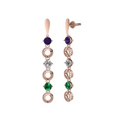 Leilani Küpe - Ametist, beyaz zirkon ve yeşil kuvars 8 ayar rose altın küpe #47jere