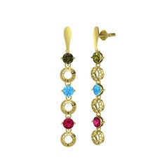 Peridot, akuamarin ve rodolit garnet 925 ayar altın kaplama gümüş küpe