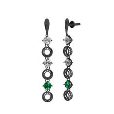 Leilani Küpe - Swarovski, beyaz zirkon ve yeşil kuvars 925 ayar siyah rodyum kaplama gümüş küpe #4gaj6b