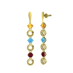 Leilani Küpe - Sitrin, akuamarin ve kök yakut 925 ayar altın kaplama gümüş küpe #4q1cgw