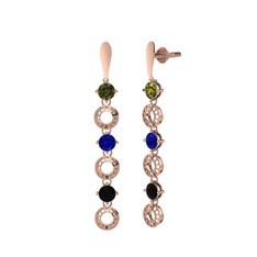 Peridot, lab safir ve siyah zirkon 925 ayar rose altın kaplama gümüş küpe