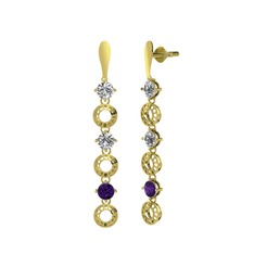 Swarovski, beyaz zirkon ve ametist 8 ayar altın küpe
