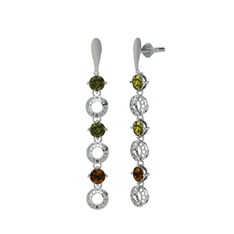 Leilani Küpe - Peridot ve dumanlı kuvars 14 ayar beyaz altın küpe #5157sr
