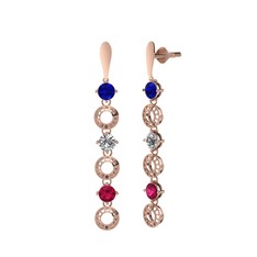 Leilani Küpe - Lab safir, beyaz zirkon ve rodolit garnet 8 ayar rose altın küpe #5554fv