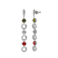 Leilani Küpe - Peridot, swarovski ve garnet 8 ayar beyaz altın küpe #55x3ie