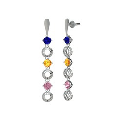 Leilani Küpe - Lab safir, sitrin ve pembe kuvars 18 ayar beyaz altın küpe #563cf2