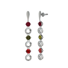 Kök yakut, peridot ve garnet 14 ayar beyaz altın küpe