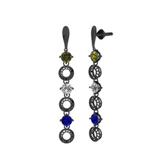Leilani Küpe - Peridot, swarovski ve lab safir 925 ayar siyah rodyum kaplama gümüş küpe #64i06