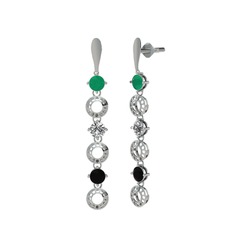 Leilani Küpe - Kök zümrüt, swarovski ve siyah zirkon 8 ayar beyaz altın küpe #6916ru