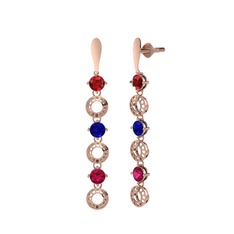 Garnet, lab safir ve rodolit garnet 14 ayar rose altın küpe