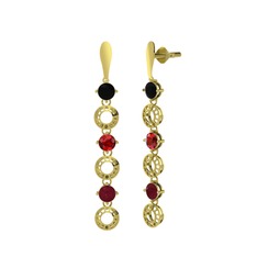 Siyah zirkon, garnet ve kök yakut 8 ayar altın küpe