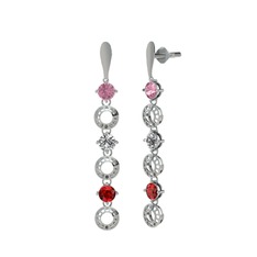 Leilani Küpe - Pembe kuvars, swarovski ve garnet 14 ayar beyaz altın küpe #6pl09u