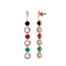 Leilani Küpe - Siyah zirkon, rodolit garnet ve kök zümrüt 18 ayar rose altın küpe #74bray