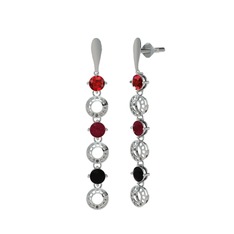 Garnet, kök yakut ve siyah zirkon 925 ayar gümüş küpe
