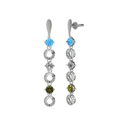 Leilani Küpe - Akuamarin, beyaz zirkon ve peridot 14 ayar beyaz altın küpe #79xtp2