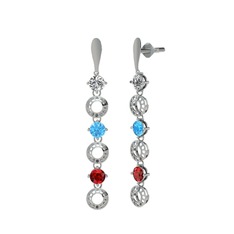 Swarovski, akuamarin ve garnet 8 ayar beyaz altın küpe