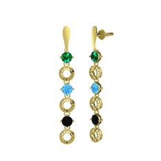 Leilani Küpe - Yeşil kuvars, akuamarin ve siyah zirkon 14 ayar altın küpe #7mdfzw