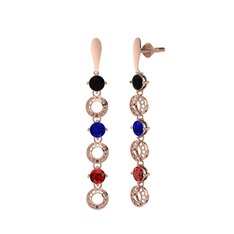 Siyah zirkon, lab safir ve garnet 14 ayar rose altın küpe