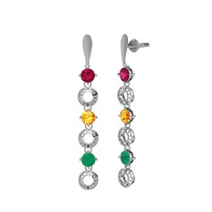 Leilani Küpe - Rodolit garnet, sitrin ve kök zümrüt 925 ayar gümüş küpe #7rs77e