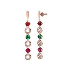 Leilani Küpe - Garnet, yeşil kuvars ve rodolit garnet 14 ayar rose altın küpe #80e3cs