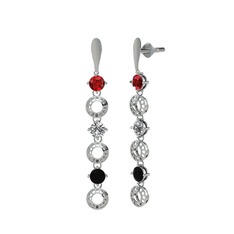 Garnet, swarovski ve siyah zirkon 8 ayar beyaz altın küpe