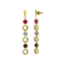 Leilani Küpe - Rodolit garnet, swarovski ve dumanlı kuvars 14 ayar altın küpe #8delw2
