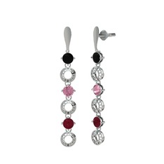 Leilani Küpe - Siyah zirkon, pembe kuvars ve kök yakut 14 ayar beyaz altın küpe #8kalsj