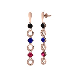 Siyah zirkon, lab safir ve rodolit garnet 14 ayar rose altın küpe