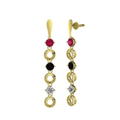 Leilani Küpe - Rodolit garnet, siyah zirkon ve swarovski 18 ayar altın küpe #8o567m