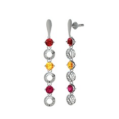 Leilani Küpe - Garnet, sitrin ve rodolit garnet 14 ayar beyaz altın küpe #8ufhro