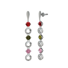 Leilani Küpe - Garnet, peridot ve pembe kuvars 8 ayar beyaz altın küpe #8vdxoj