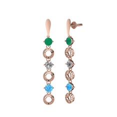 Leilani Küpe - Kök zümrüt, beyaz zirkon ve akuamarin 14 ayar rose altın küpe #9awggh