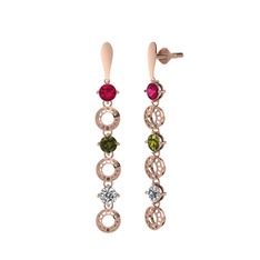 Leilani Küpe - Rodolit garnet, peridot ve beyaz zirkon 8 ayar rose altın küpe #9p81k7