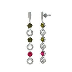 Peridot ve rodolit garnet 18 ayar beyaz altın küpe