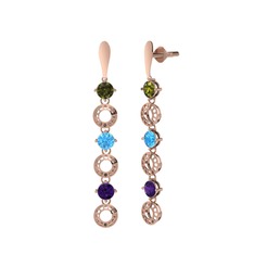 Leilani Küpe - Peridot, akuamarin ve ametist 8 ayar rose altın küpe #aa6u7u