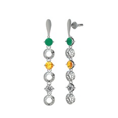 Leilani Küpe - Kök zümrüt, sitrin ve swarovski 8 ayar beyaz altın küpe #ac1e7f