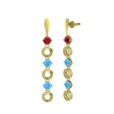 Garnet ve akuamarin 18 ayar altın küpe