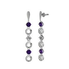 Ametist ve swarovski 8 ayar beyaz altın küpe