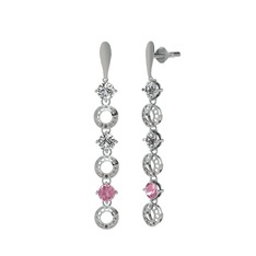 Leilani Küpe - Swarovski ve pembe kuvars 8 ayar beyaz altın küpe #atpr32