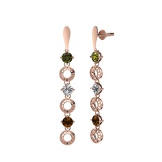 Peridot, swarovski ve dumanlı kuvars 925 ayar rose altın kaplama gümüş küpe