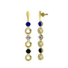 Leilani Küpe - Lab safir, swarovski ve siyah zirkon 14 ayar altın küpe #bkhh5x