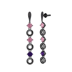 Leilani Küpe - Pembe kuvars ve ametist 925 ayar siyah rodyum kaplama gümüş küpe #bkllgr