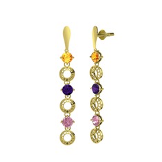 Leilani Küpe - Sitrin, ametist ve pembe kuvars 14 ayar altın küpe #blcns9