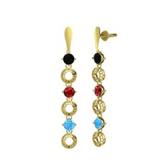 Leilani Küpe - Siyah zirkon, garnet ve akuamarin 8 ayar altın küpe #bpa8zl
