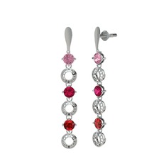 Pembe kuvars, rodolit garnet ve garnet 14 ayar beyaz altın küpe