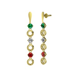Yeşil kuvars, swarovski ve garnet 18 ayar altın küpe