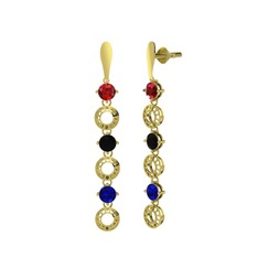 Garnet, siyah zirkon ve lab safir 14 ayar altın küpe