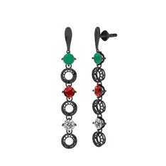 Leilani Küpe - Kök zümrüt, garnet ve swarovski 925 ayar siyah rodyum kaplama gümüş küpe #cvjxds